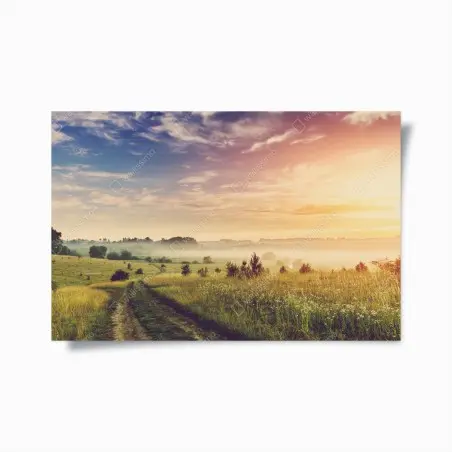 Poster aube brumeuse sur chemin de campagne – Wallnifity®