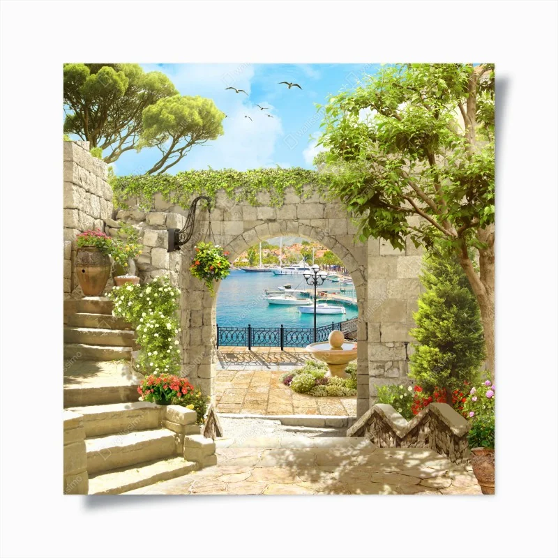Poster vue méditerranéenne depuis une arcade en pierre – Wallnifity®