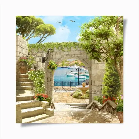 Poster vue méditerranéenne depuis une arcade en pierre – Wallnifity®