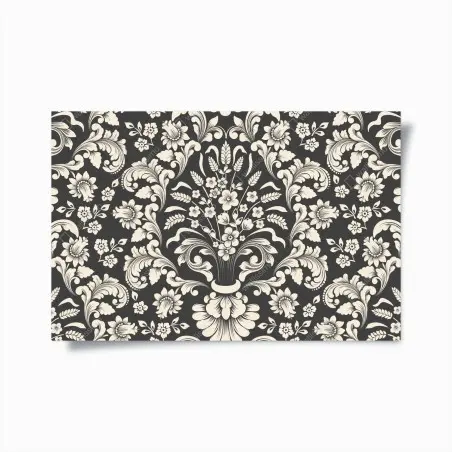 Poster motif floral baroque élégant noir et crème – Wallnifity®