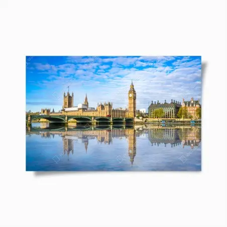 Poster reflets matinaux de Big Ben et du Palais de Westminster à Londres sur la Tamise – Wallnifity®
