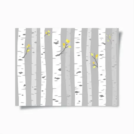 Poster forêt de bouleaux minimaliste aux touches jaunes – Wallnifity®