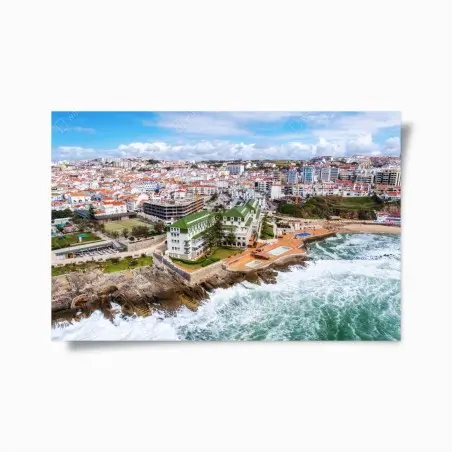 Poster vue aérienne d'une ville côtière sur falaises – Wallnifity®