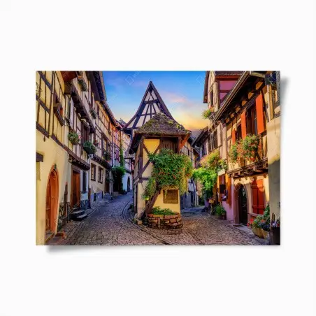 Poster rue pittoresque d'Eguisheim au coucher du soleil – Wallnifity®