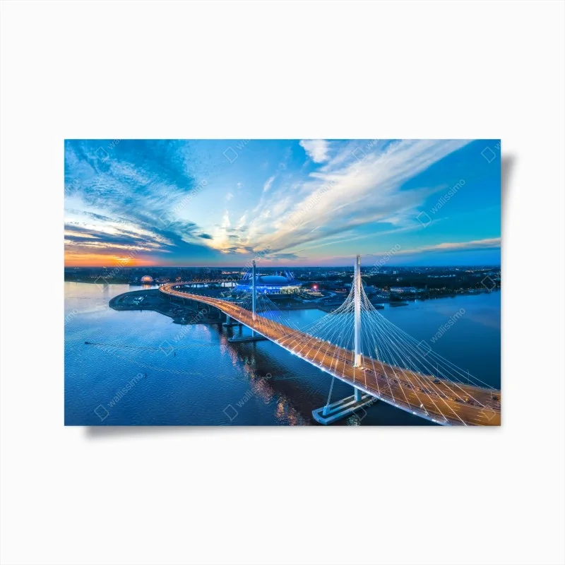 Poster panorama du pont à haubans de Saint-Pétersbourg au crépuscule – Wallnifity®