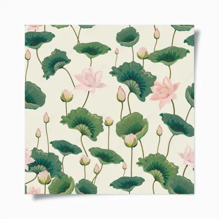 Poster motif élégant de lotus et feuilles vertes – Wallnifity®