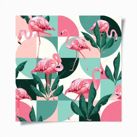 Poster flamants roses et feuilles tropicales en motifs géométriques – Wallnifity®