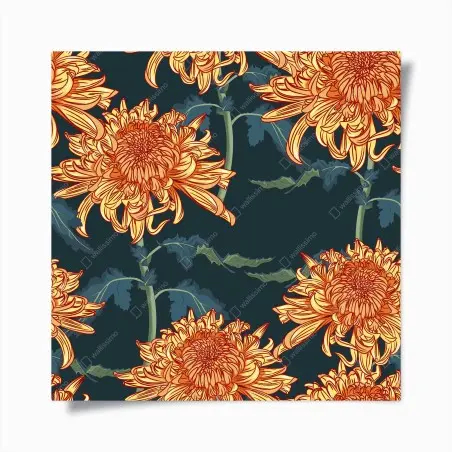 Poster fleurs de chrysanthèmes orange sur fond bleu profond – Wallnifity®