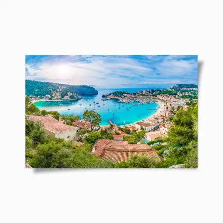 Poster panorama turquoise de Port de Sóller – Wallnifity®