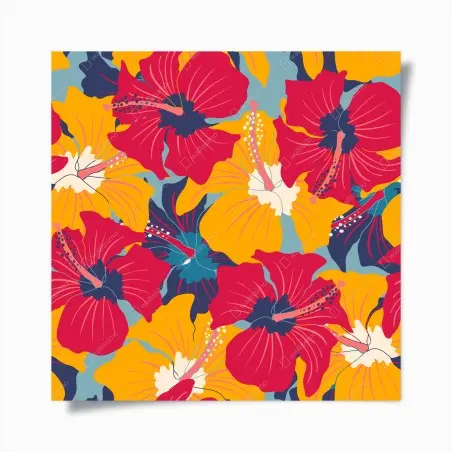 Poster paradis tropical aux hibiscus rétro – Wallnifity®