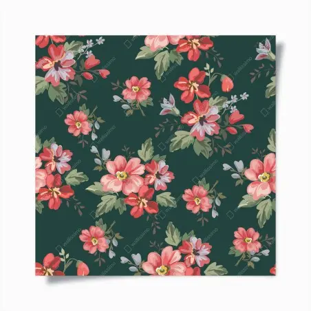 Poster motif floral romantique sur fond vert profond – Wallnifity®