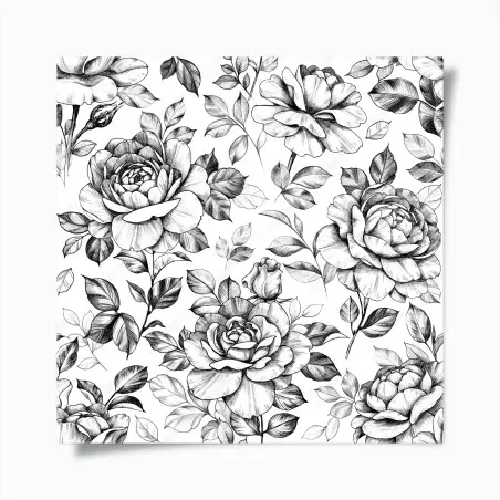 Poster motif floral vintage rose en dessin au crayon – Wallnifity®