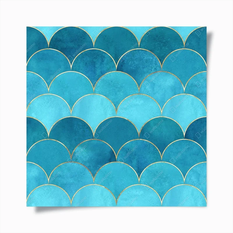 Poster motif d'écailles bleues avec liserés dorés – Wallnifity® Poster motif d'écailles bleues avec liserés dorés – Wallnifity®