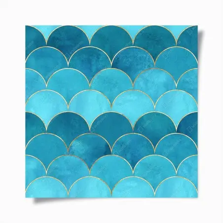 Poster motif d'écailles bleues avec liserés dorés – Wallnifity®