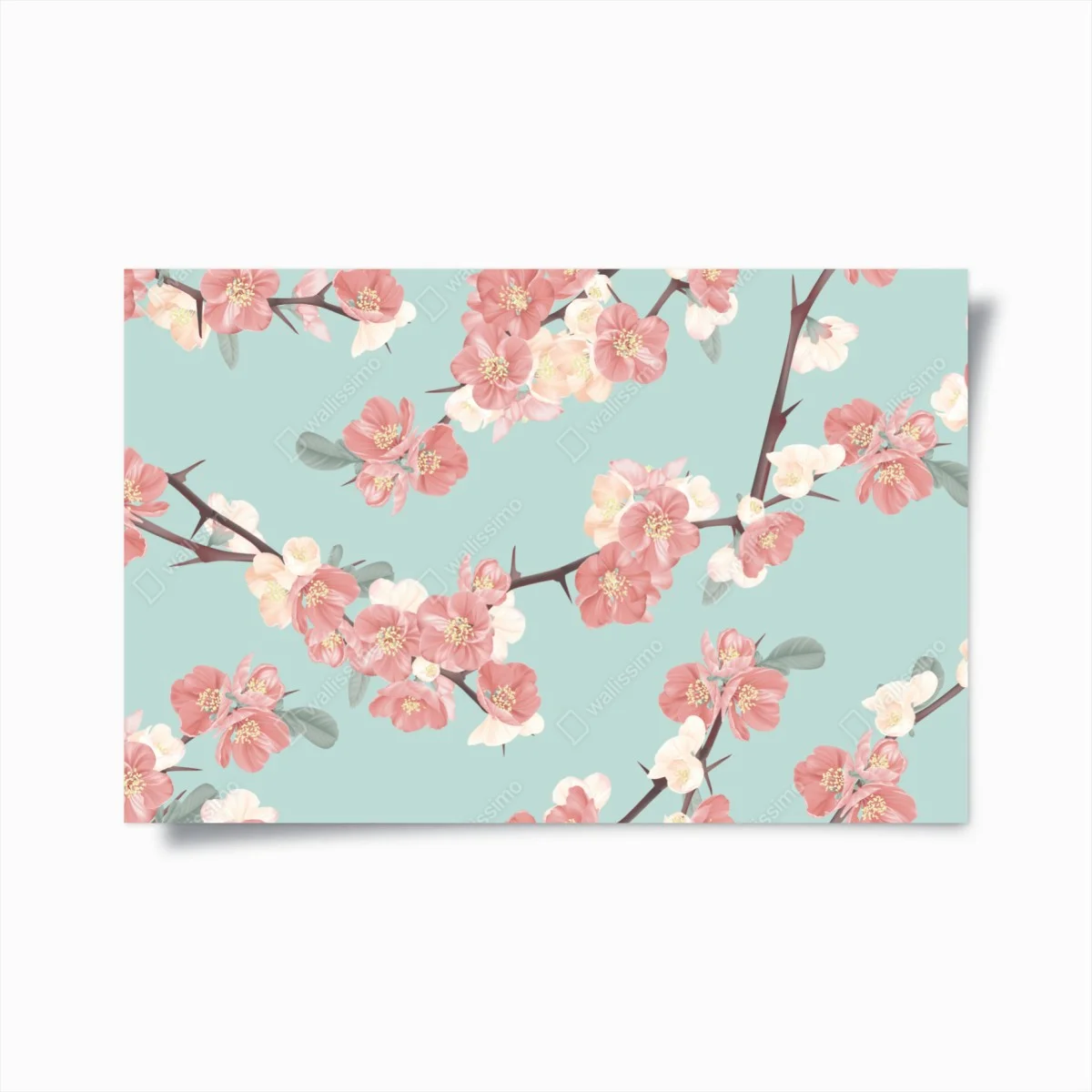 Poster motif floral délicat aux fleurs roses et fond turquoise – Wallnifity® Poster motif floral délicat aux fleurs roses et fond turquoise – Wallnifity®