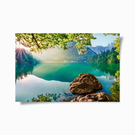 Poster vue matinale sur le lac de Fusine, Alpes Juliennes – Wallnifity®