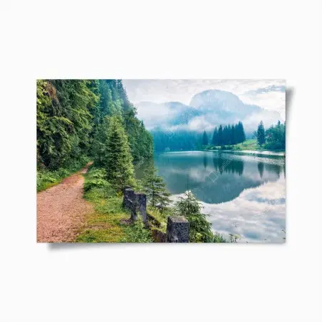 Poster brume matinale au bord du lac Lacu Rosu – Wallnifity®