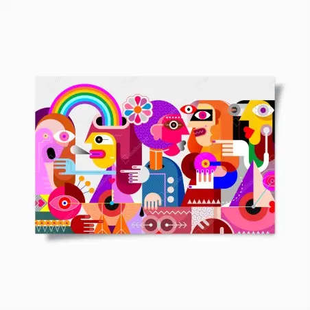 Poster rêve arc-en-ciel sur oiseau géométrique – Wallnifity®