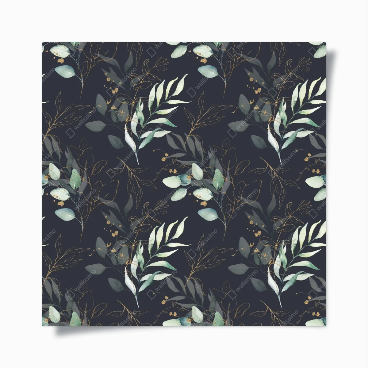 Poster motif feuilles aquarelle avec accents dorés sur fond sombre – Wallnifity® Poster motif feuilles aquarelle avec accents dorés sur fond sombre – Wallnifity®