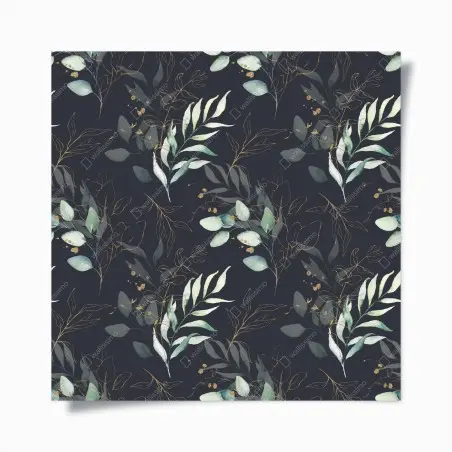 Poster motif feuilles aquarelle avec accents dorés sur fond sombre – Wallnifity®