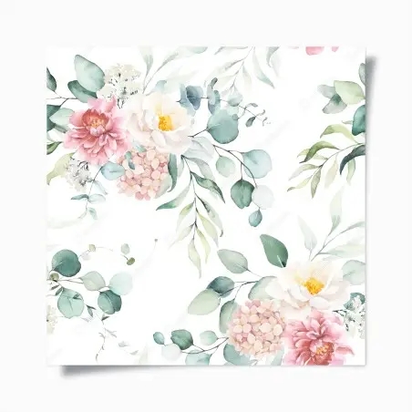 Poster motif floral aquarelle aux pivoines et eucalyptus – Wallnifity®