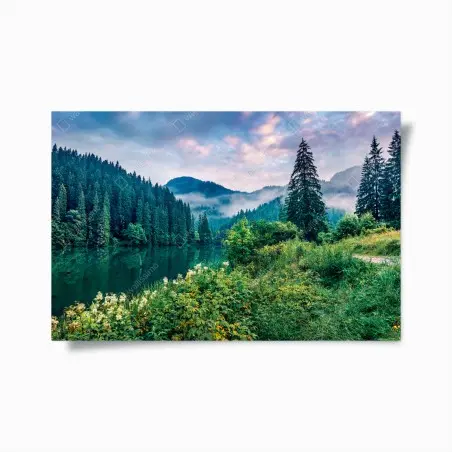 Poster aube brumeuse sur le lac Lacu Roșu – Wallnifity®