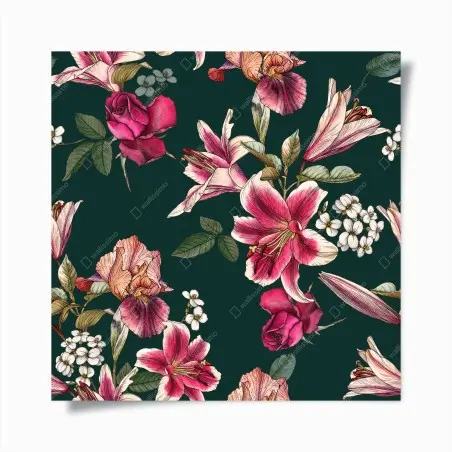 Poster motif floral élégant sur fond vert profond – Wallnifity®