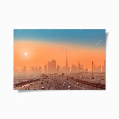 Poster panorama orangé de Dubaï au coucher du soleil – Wallnifity®