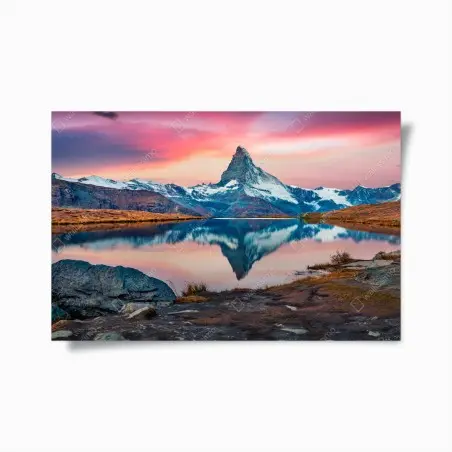 Poster lever matinal sur le lac Stellisee et le Cervin – Wallnifity®