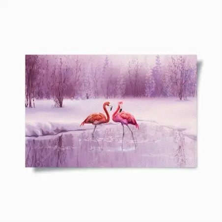 Poster flamants roses dans un paysage hivernal lilas – Wallnifity®