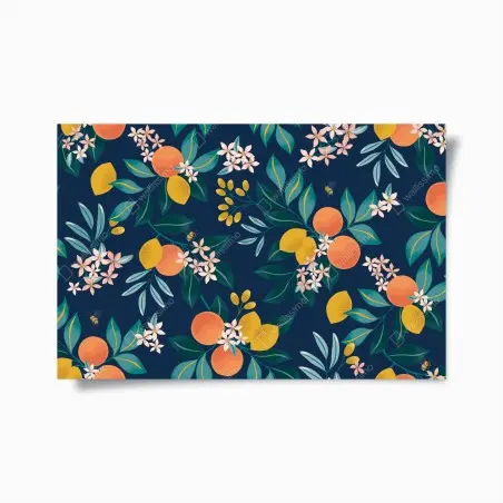 Poster motif botanique d'agrumes sur fond bleu profond – Wallnifity®