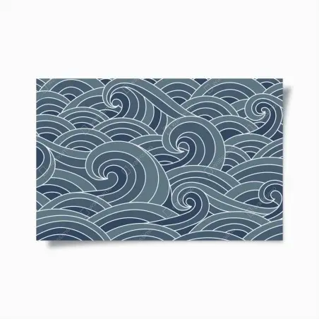 Poster vagues stylisées japonaises bleu-gris – Wallnifity®