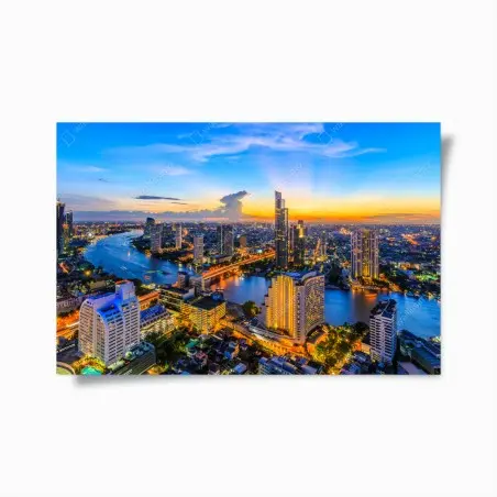 Poster panorama urbain au coucher de soleil sur Bangkok – Wallnifity®