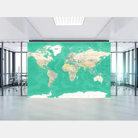 Papier peint carte du monde vintage aux tons verts – Wallnifity®