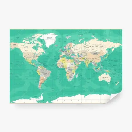 Papier peint carte du monde vintage aux tons verts – Wallnifity®