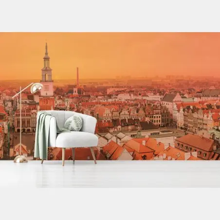 Papier peint panorama urbain chaleureux au coucher de soleil – Wallnifity®