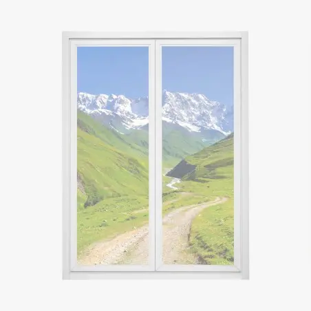 Sticker pour vitres et fenêtres chemin vers les sommets de Shkhara, Caucase (Ushguli) – Wallnifity®