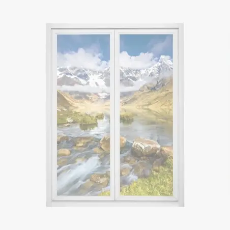 Sticker pour vitres et fenêtres reflets des sommets dans le lac alpin – Wallnifity®