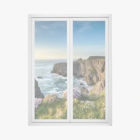 Sticker pour vitres et fenêtres falaises fleuries au bord de l'océan – Wallnifity®