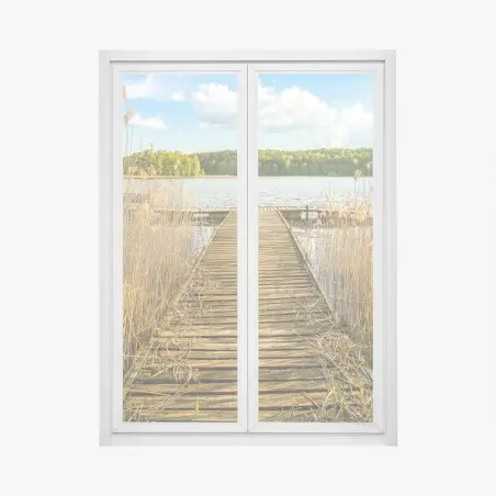 Sticker pour vitres et fenêtres jetée en bois au bord du lac – Wallnifity®