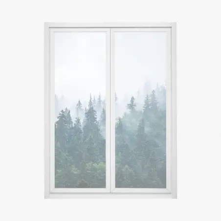 Sticker pour vitres et fenêtres brume sur la forêt de sapins – Wallnifity®