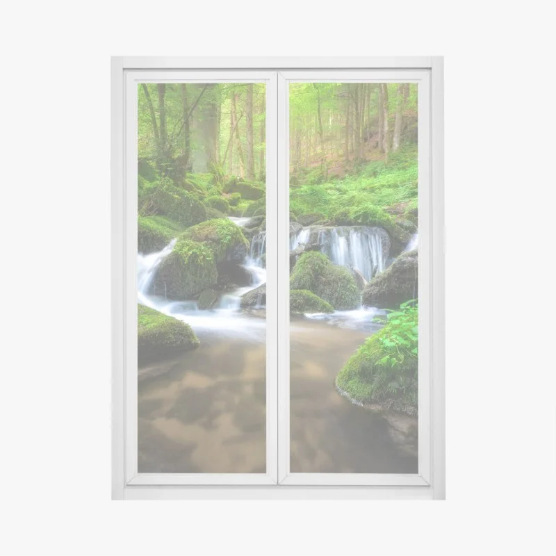 Sticker pour vitres et fenêtres cascade sereine au cœur de la forêt – Wallnifity®