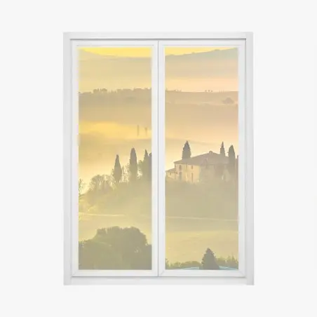 Sticker pour vitres et fenêtres aube dorée sur la colline brumeuse – Wallnifity®