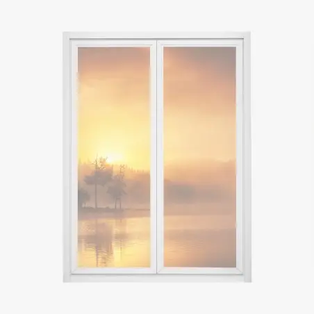 Sticker pour vitres et fenêtres aurore dorée sur le lac brumeux – Wallnifity®