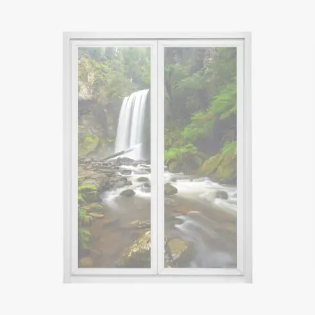 Sticker pour vitres et fenêtres cascade majestueuse au cœur de la forêt verdoyante – Wallnifity®