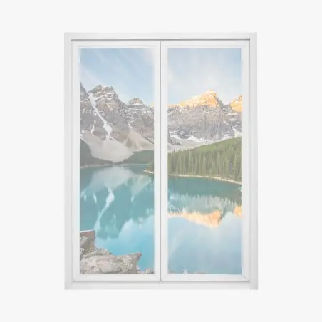 Sticker pour vitres et fenêtres reflets dorés sur lac alpin turquoise – Wallnifity®