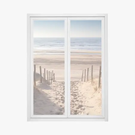 Sticker pour vitres et fenêtres chemin de sable vers la Mer du Nord au coucher du soleil – Wallnifity®