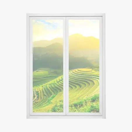 Sticker pour vitres et fenêtres rizières en terrasses au soleil doré – Wallnifity®
