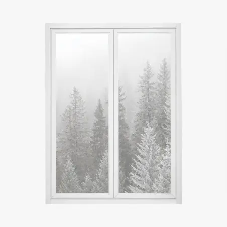 Sticker pour vitres et fenêtres forêt hivernale embrumée des Carpates, Ukraine – Wallnifity®