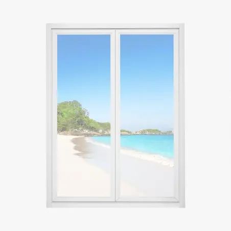 Sticker pour vitres et fenêtres plage tropicale au sable blanc et eaux turquoise – Wallnifity®